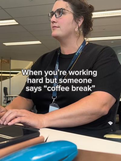 TikTok video - When you're working hard but someone says "coffee break" #PeopleOfProgrammed #OfficeLife #CoffeeBreak