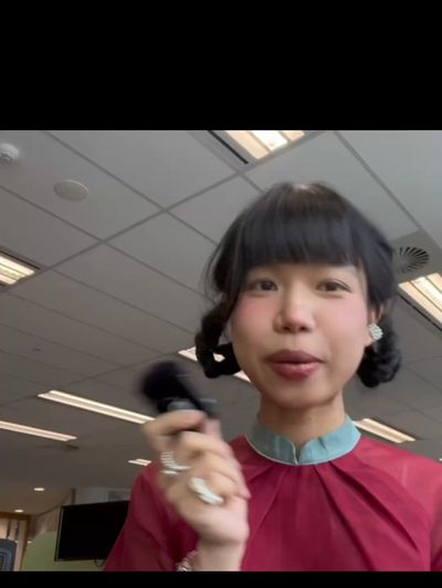 TikTok video - watch my coworker swivel more and more as our interview goes